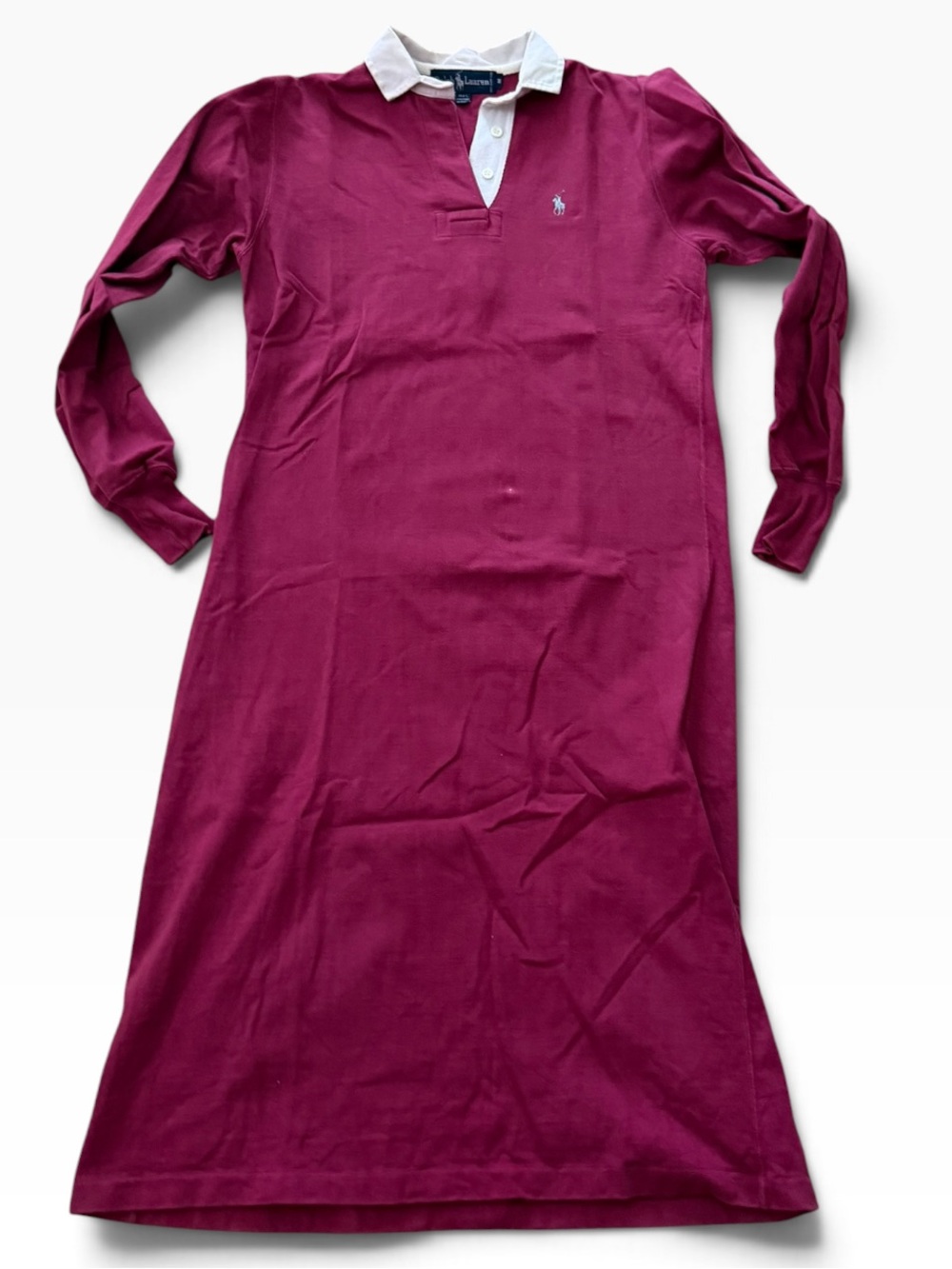 Rare vintage Ralph Lauren Long Sleeve rugby Dress in raspberry with White Collar